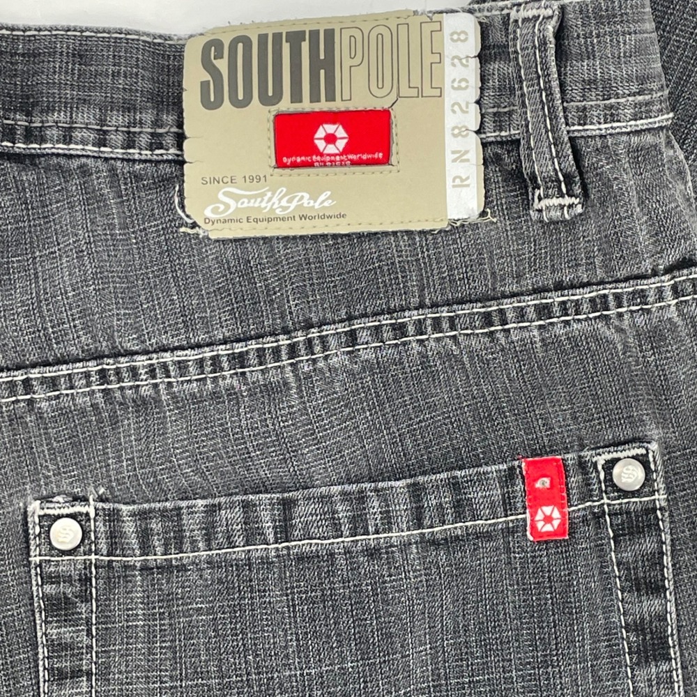 Southpole Baggy Wide Leg Jeans Mens 34x30 Faded Black Y2K Hip Hop Red Tab Vtg. - Picture 7 of 12